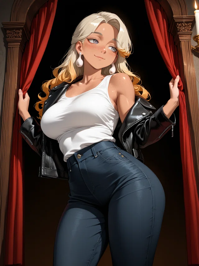 Anime portrait of a woman with strawberry blonde hair and a soft closed-lip smile