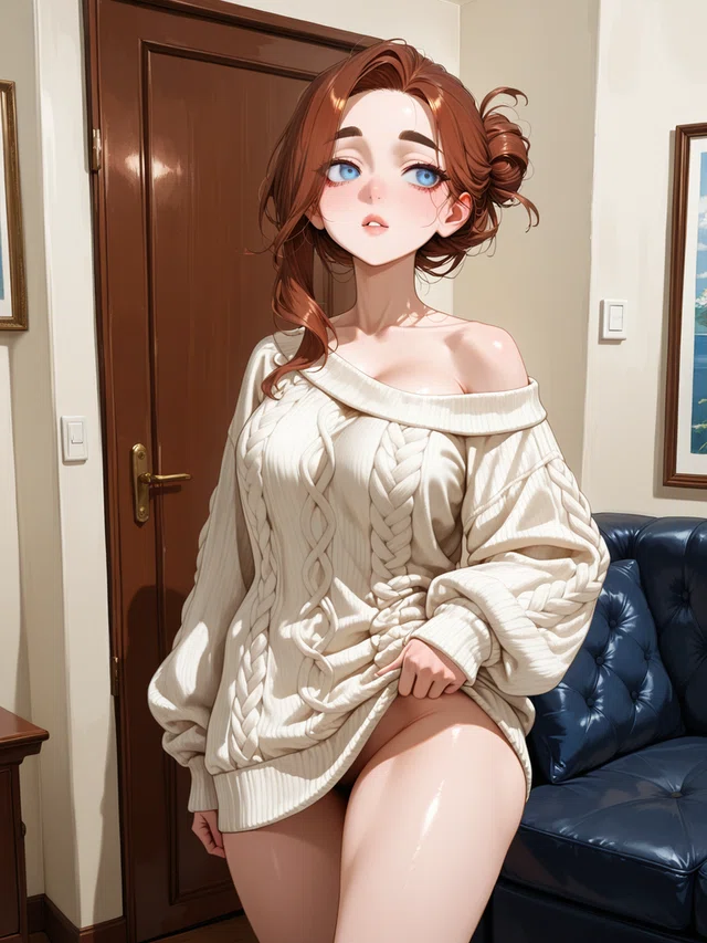 Anime portrait of a woman with chestnut brown hair and an unguarded laugh