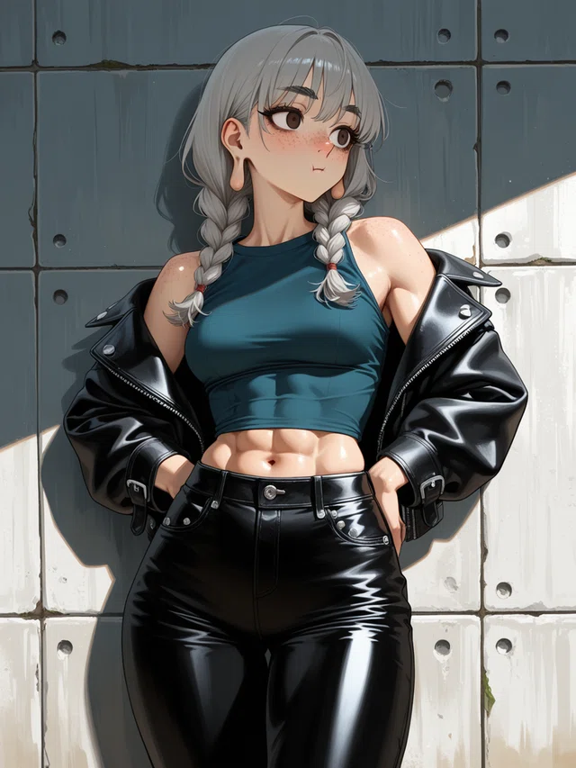 Anime portrait of a woman with silver grey hair and an unguarded laugh